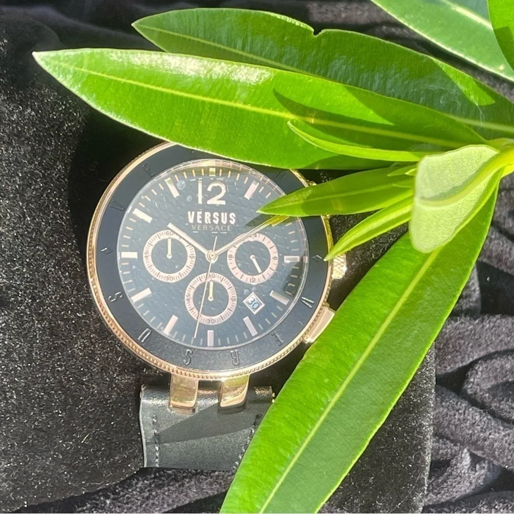 NWT 𝅺Versus Versace Stainless Steel Chronograph Leather Strap Rose Gold